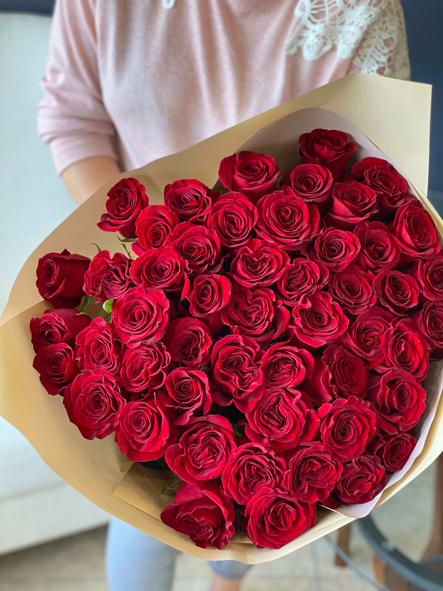 50 Red Roses Bouquet Modern