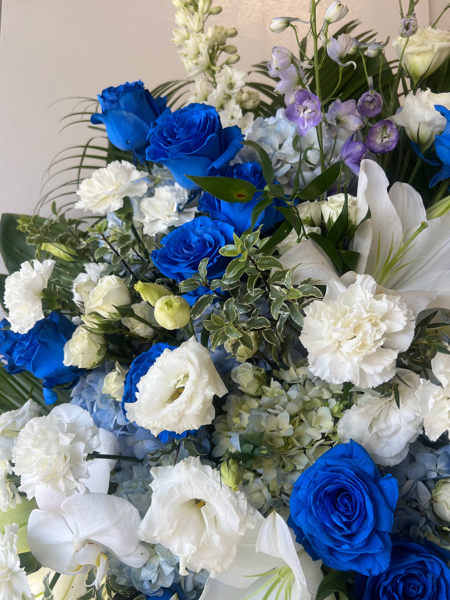 Blue and White Funeral Spray